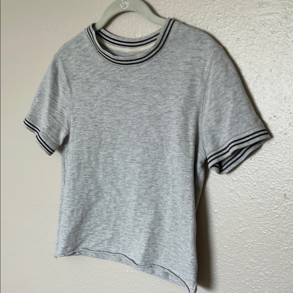 Gray Tee with Black Striped Trim